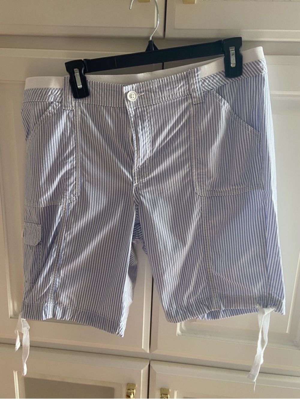 St. John's Bay Light Blue and White Striped Cargo Shorts